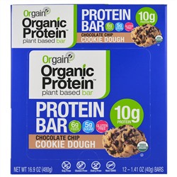Orgain, Органический протеиновый батончик на растительной основе, шоколадное тесто для печенья, 12 батончиков, 40 г (1,41 унции)