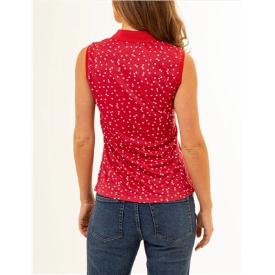 STAR PRINT SLEEVELESS ZIP POLO SHIRT