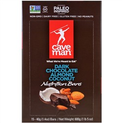 Caveman Foods, Nutrition Bars, Dark Chocolate Almond Coconut, 15 Bars, 1.4 oz (40 g) Each