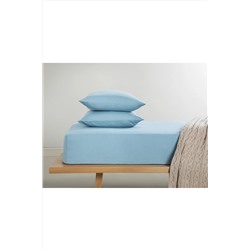 English Home Novella Premium Soft Cotton Tek Kişilik Lastıklı Çarşaf Takımı 100x200 Cm Mavi TYC00672127587