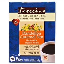 Teeccino, Травяной чай из цикория, одуванчика, карамели, ореха, без кофеина, 10 чайных пакетиков, 60 г (2,12 унции)