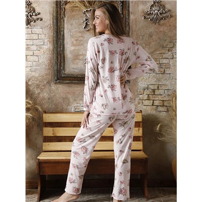 SUDE HOME WEAR Nakış Detaylı V Yaka Kadın Pijama Takım, SUDE                                            
                                            Nakış Detaylı V Yaka Kadın Pijama Takım