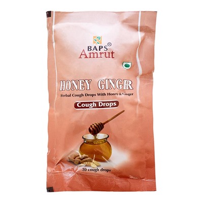 BAPS AMRUT Honey &amp; Ginger Cough Drops Леденцы от кашля Мед &amp; Имбирь 20шт