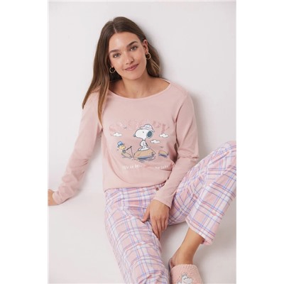 Pijama largo 100% algodón rosa Snoopy