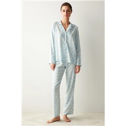 Penti Base Mavi Zebra Gömlek Pantolon Pijama Takımı PNKDBQHE23SK-BL51