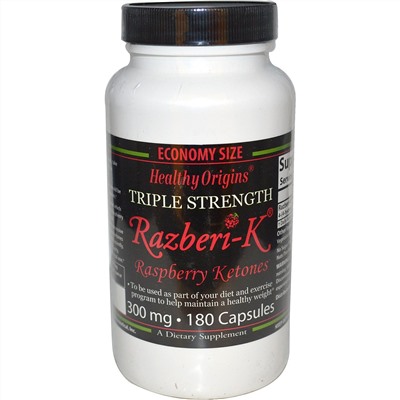 Healthy Origins, Razberi-K, малиновые кетоны, 300 мг, 180 капсул