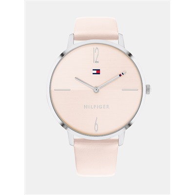 TOMMY HILFIGER STAINLESS STEEL WATCH WITH PINK LEATHER STRAP