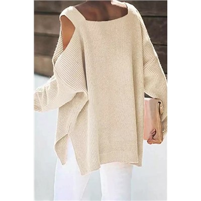 Cheese Cheese Ribbed Open-Shoulder Oversized Sweater