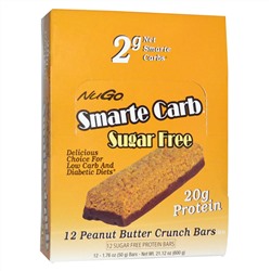 NuGo Nutrition, Smarte Carb, Хрустящие батончики с арахисовым маслом, без сахара, 12 батончиков, 1.76 унций (50 г) каждый
