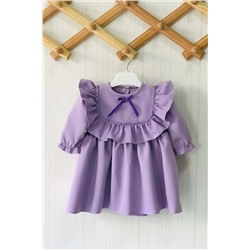 Bertuğ Bebek Fırfır Ve Kurdele Detaylı Lila Krep Tasarım Kız Çocuk Bebek Elbise 156