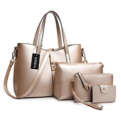 Tibes Fashion Women's PU Leather Handbag+Shoulder Bag+Purse+Card Holder 4pcs Set Tote