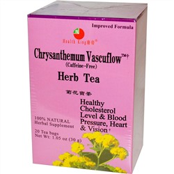 Health King, Травяной чай Vascuflow из хризантемы, без кофеина, 20 пакетиков, 1.05 унций (30 г)
