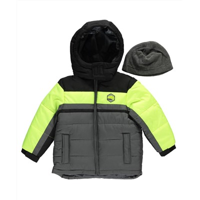 LONDON FOG LITTLE BOYS’ TODDLER “WINTRY COLOR-BLOCK” JACKET WITH HAT