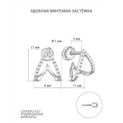 Серьги-пусеты из серебра с фианитами родированные 925 пробы с-0001р200