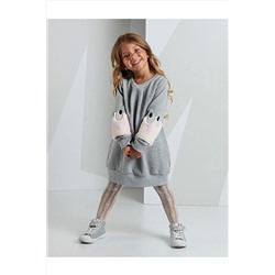 Mushi Peluş Kollu Kalın Gri Kız Çocuk Elbise MS-19S1-014