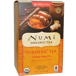 Numi Tea, Organic, Turmeric Tea, Three Roots, 12 Tea Bags, 1.42 oz (40.2 g)