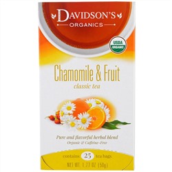 Davidson's Tea, Органический классический чай с ромашкой и фруктами, без кофеина, 25 пакетиков, 50 г (1,77 унция)