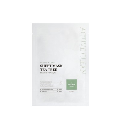 VILLAGE 11 FACTORY ACTIVE CLEAN SHEET MASK TEA TREE Антивозрастная тканевая маска для лица с экстрактом чайного дерева и алантоином 23г