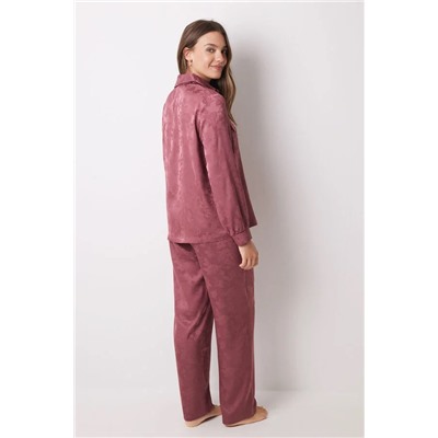 Pijama camisero Jaquard satinado rosa