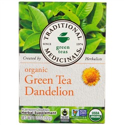 Traditional Medicinals, Органический зеленый чай с одуванчиком, без кофеина, 16 пакетиков, 1,13 унции (32 г)