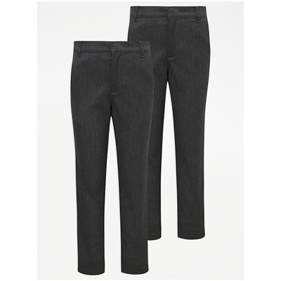 Boys Grey Skinny Leg School Trousers 2 Pack