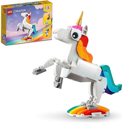 Lego Creator 3 in 1 Magical Unicorn Toy to Seahorse to Peacock 31140, Rainbow Animal Figures, Unicorn Gift for Girls and Boys, Buildable Toys