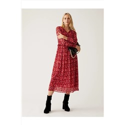 Marks & Spencer Çiçek Desenli Uzun Kollu Midi Elbise T42004748