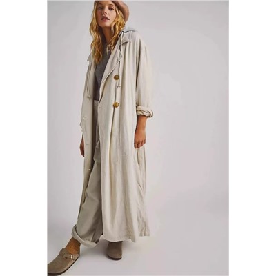 Длинное двубортное женское льняное пальто. Одежда выполнена в богемном стиле, который особенно популярен в Европе и Соединенных Штатах. Экспорт. NinaBell*e