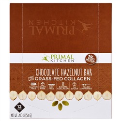 Primal Kitchen, Шоколад, лесной орех, коллаген с травами, 12 батончиков, 1,7 унции (48 г) каждый