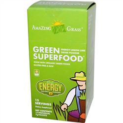 Amazing Grass, Зеленый суперпродукт, растворимый напиток с энергией лимона и лайма, 15 отдельных пакетиков по 7 г