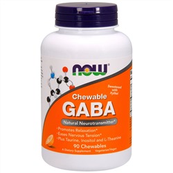 Now Foods, GABA, с натуральным апельсиновым вкусом, 90 жевательных таблеток