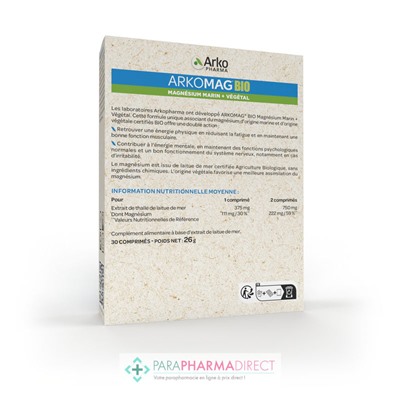 Arkopharma Arkomag BIO Magnésium Marin + Végétal 30 Comprimés
