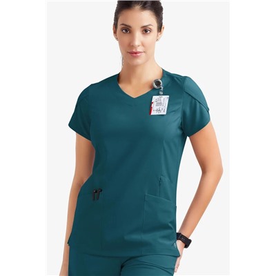 Easy STRETCH Daisy Women's 4-Pocket V-Neck Scrub Top with Petal Sleeves