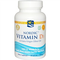 Nordic Naturals, Витамин D3, со вкусом апельсина, 250 мг, 120 гелевых капсул