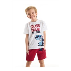 Denokids Shark Club Köpekbalığı Erkek Çocuk Beyaz T-shirt Şort Takım CFF-22Y1-091