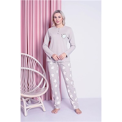 AHENGİM Woman Kadın Pijama Takımı Genç Interlok Elma Desenli Pamuklu Mevsimlik W20442251 1-2-10001192