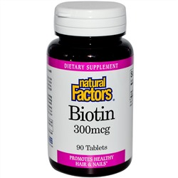 Natural Factors, Биотин, 300 мкг, 90 таблеток