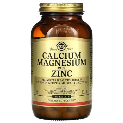 Solgar, Calcium Magnesium Plus Zinc, 250 Tablets