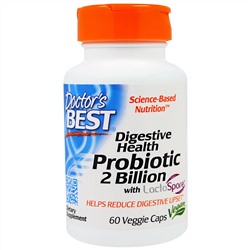 Doctor's Best, Пробиотик для пищеварительной системы с препаратом "ЛактоСпоры", 2 миллиарда КОЕ, 60 капсул в растительной оболочке