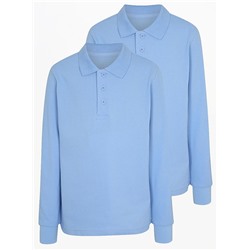 Light Blue Regular Fit Long Sleeve School Polo Shirts 2 Pack