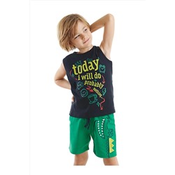Denokids Today Erkek Çocuk Lacivert Kolsuz T-shirt Yeşil Şort Yazlık Takım CFF-23Y1-047