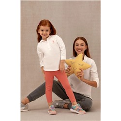 Kız Çocuk Ekru Polo Yaka Basic Sweatshirt