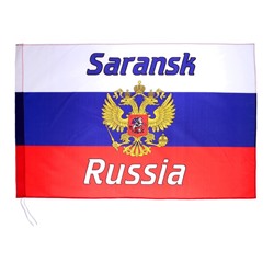 Флаг 60х90 см, Саранск, триколор, герб России, полиэстер