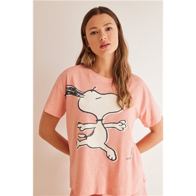Pijama corto 100% algodón rosa Snoopy