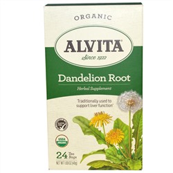 Alvita Teas, Натуральный корень одуванчика, без кофеина, 24 чайных пакетика, 48 г (1,69 oz)