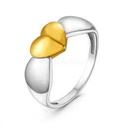 Кольцо из родированного серебра с позолотой