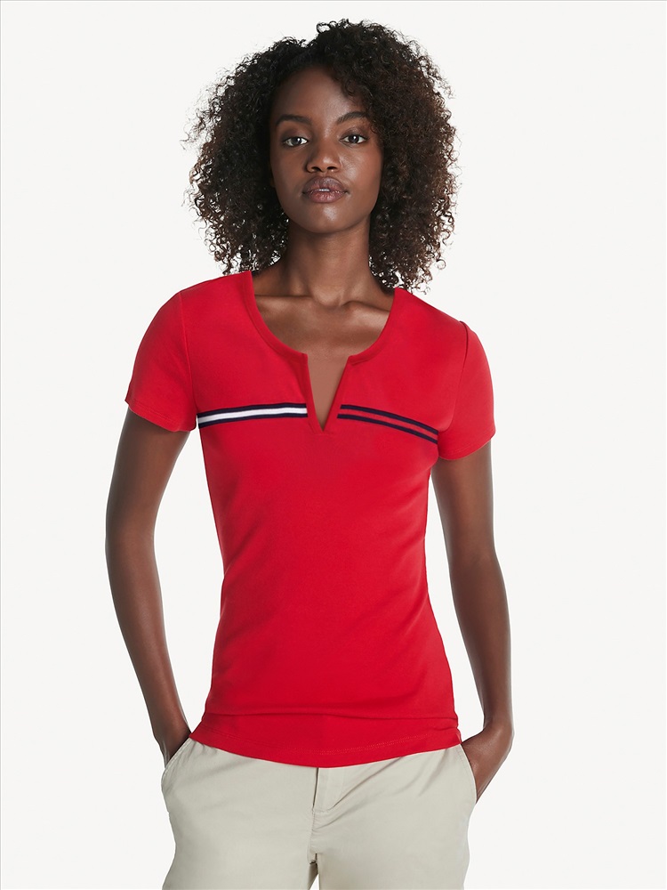 Tommy hilfiger split neck shop t shirt