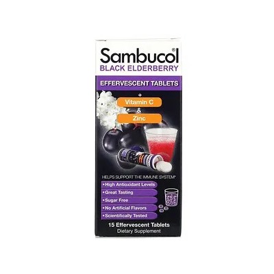 Sambucol, черная бузина, витамин C и цинк, 15 шипучих таблеток