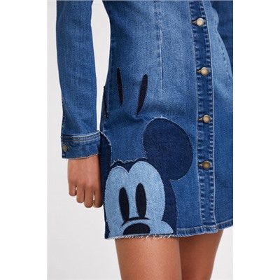 Vestido denim slim Mickey Mouse