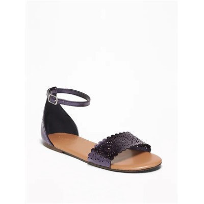 Perforated Faux-Leather Sandals for Girls
